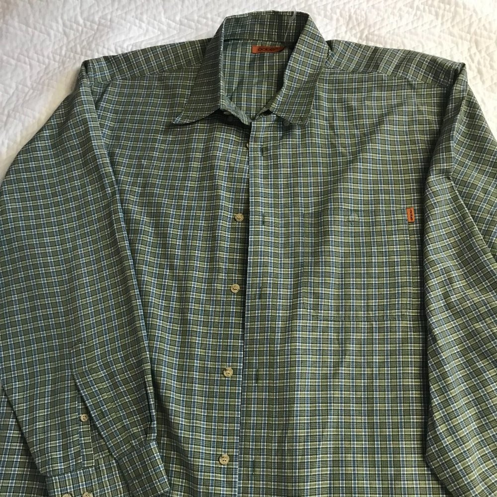 Mens OOBE Large green plaid shirt with long sleeves